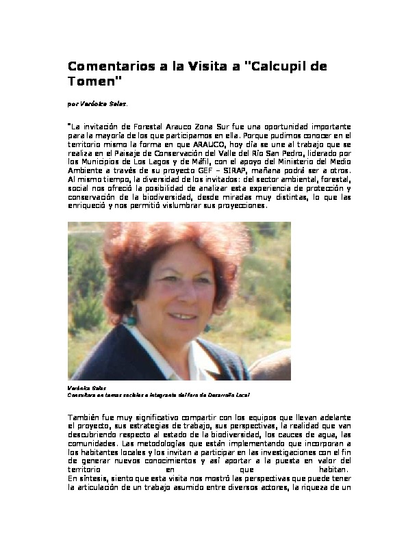 Comentarios a la Visita a Calcupil de Tomen