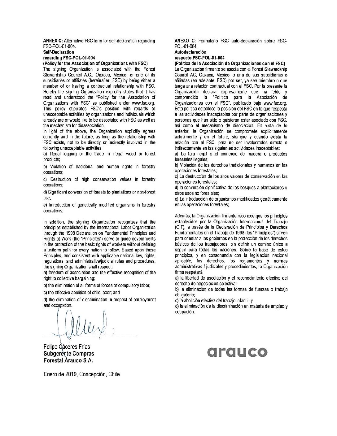 Politica asociación FSC- FASA