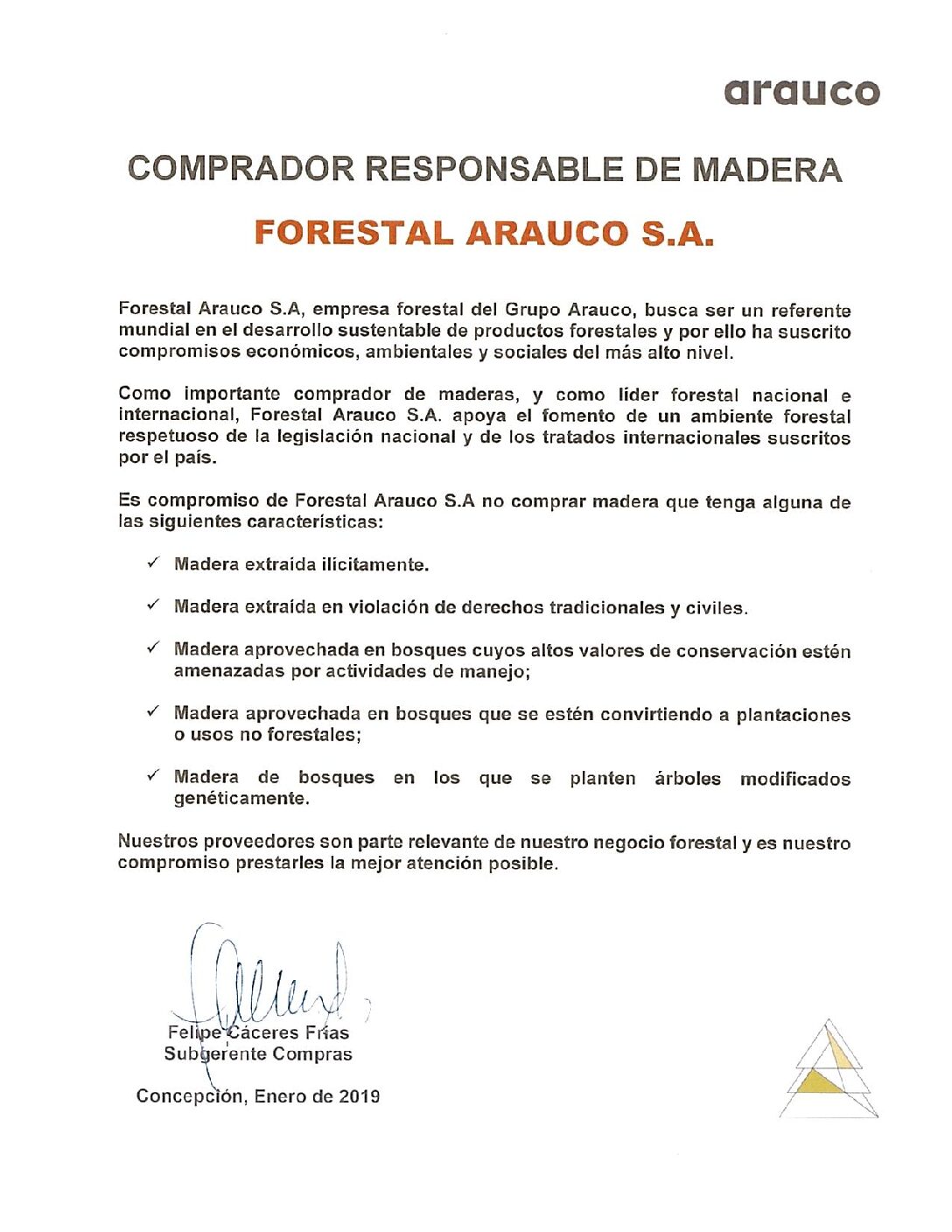 Politica comprador responsable de Madera FASA