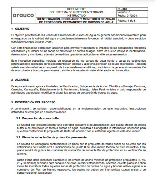 Identificación, resguardo y monitoreo de zonas de protección